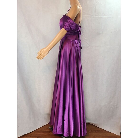 New Bridesmaid (4) Purple Satin Drape Sleeve with Spaghetti Strap Maxi Dress - Picture 5 of 9